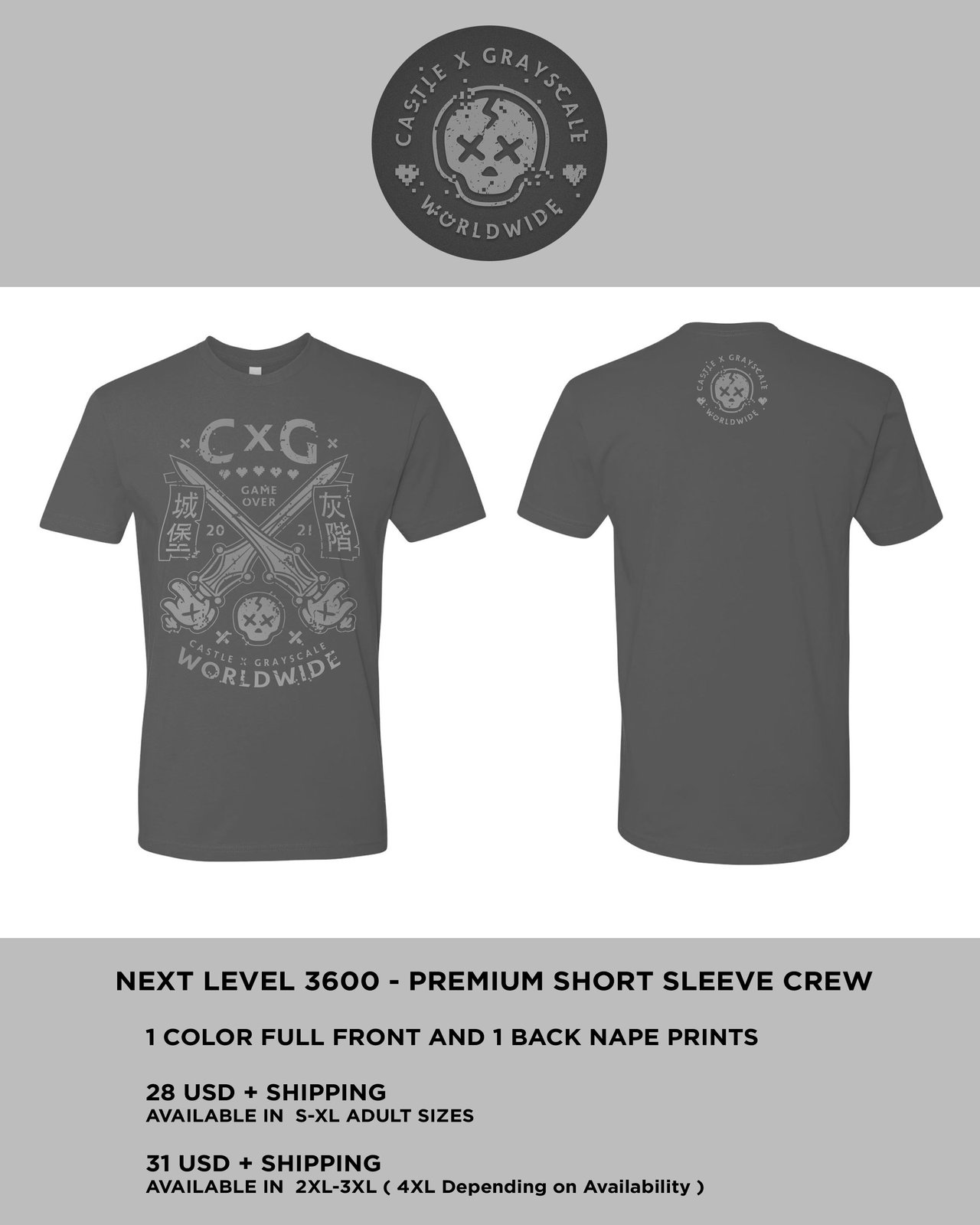 Castle X Grayscale - WORLDWIDE - Front Variant - T-Shirt